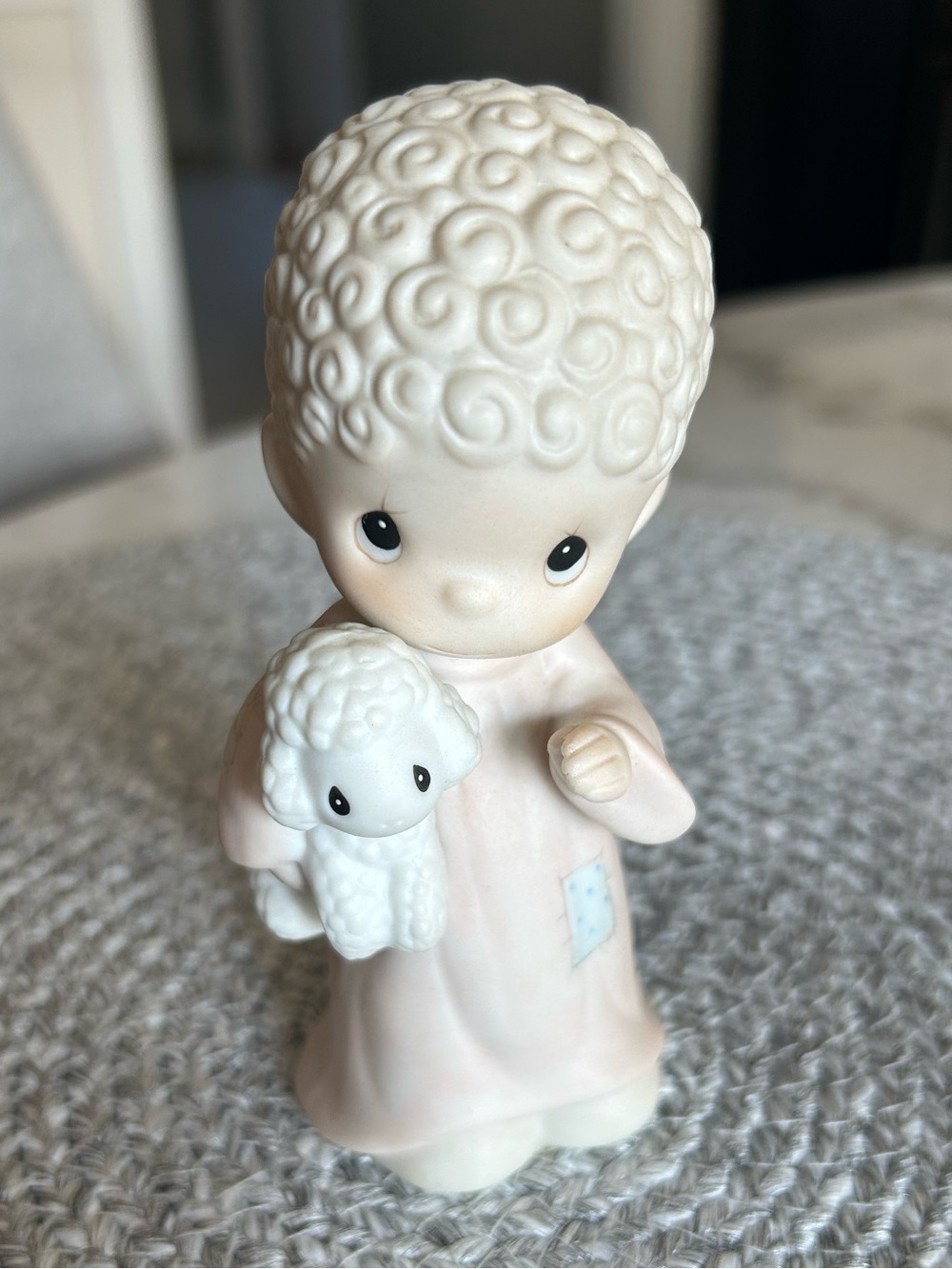 Precious Moments Cream and Pale Pink Girl with Lamb Figurine